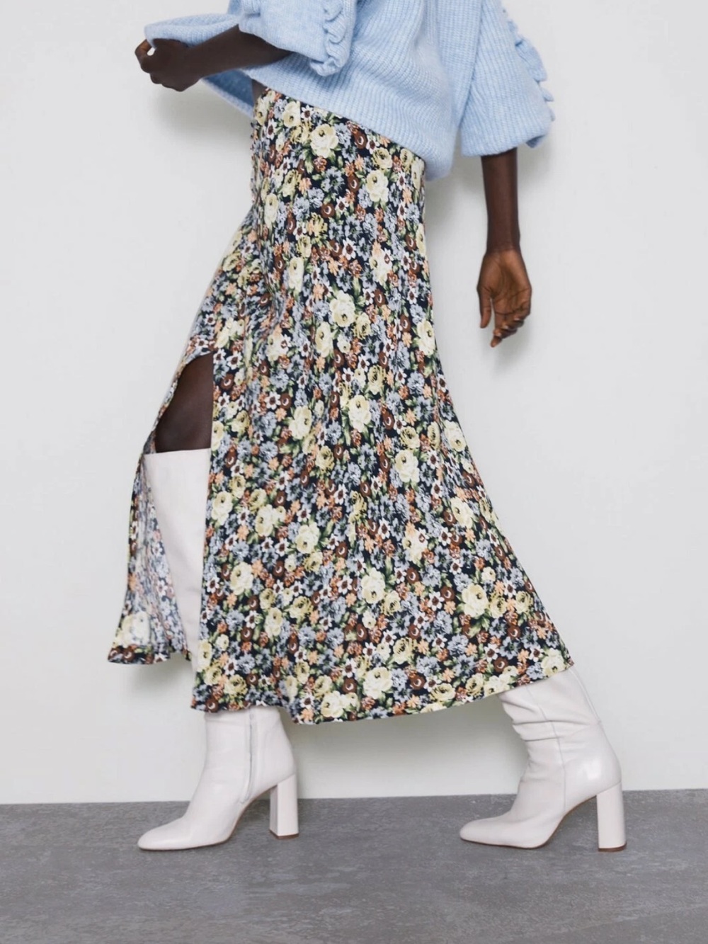 Zara Floral Maxi Skirt - White, Yellow & Blue